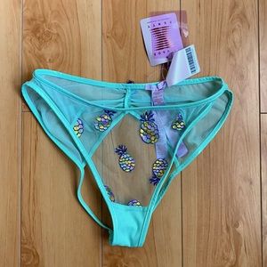 NWT Savage x Fenty Tutti Fruity Embroidered Open Back High Leg Bikini